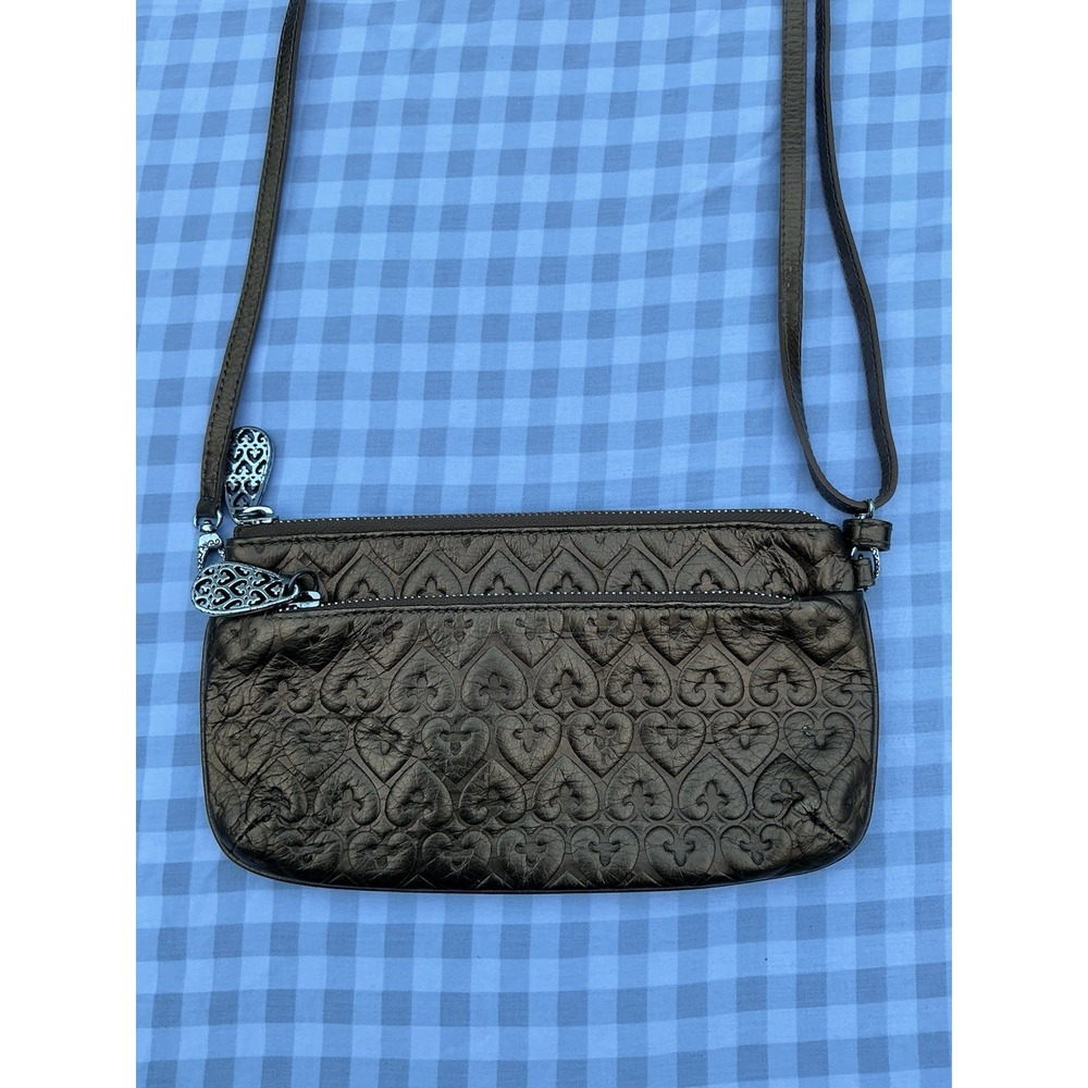 Brighton Leather Bronze Brown Heart Crossbody Shoulder Bag‎ Purse Rare